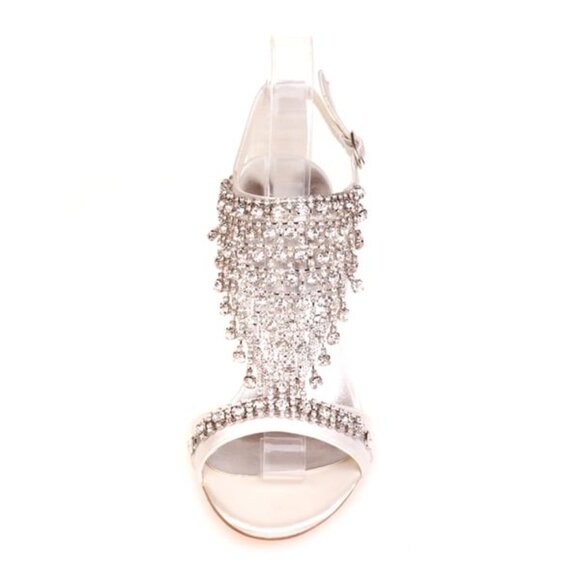 Satin Stiletto Heel Peep Toe Sandals with Buckle Rhinestone - Picture 2 of 4